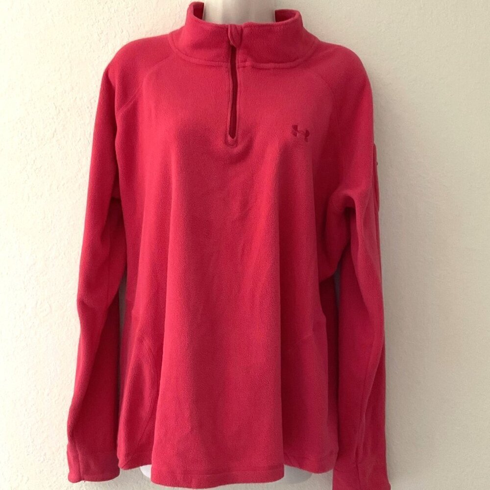 Under Armour Womens XL Pink Fleece 1/4 Zip Pullover Sweatshirt Sleeve Pocket